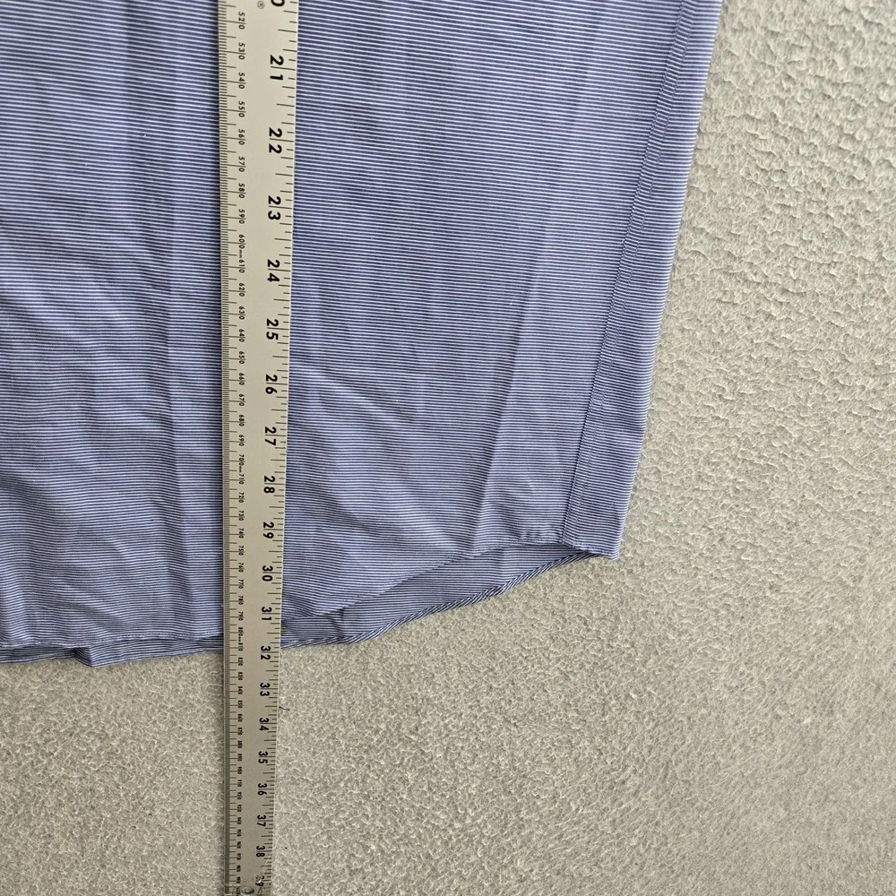 VINTAGE Tommy Hilfiger Men Button Up Shirt 16X34 Blue Embroidered Striped Crest